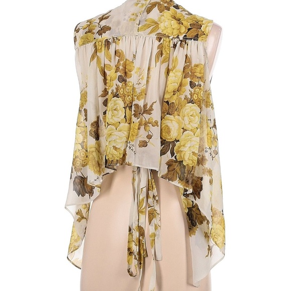 Robert Rodriguez Yellow and Brown Asymmetrical Sleeveless Blouse - Picture 2 of 3